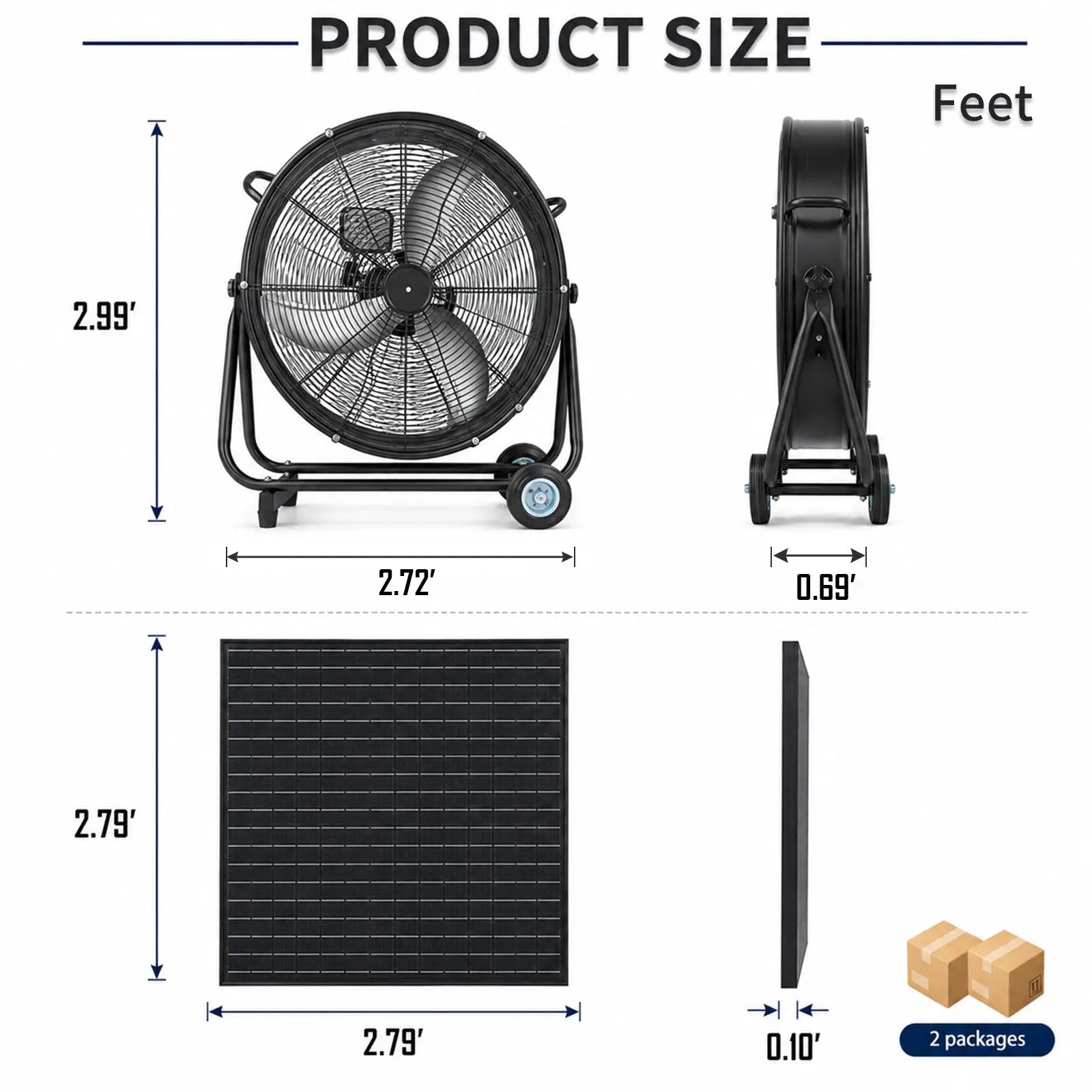 30" Wheeled Solar Fan with 140W Adjustable Monocrystalline Solar Panel by HouseOfZazla
