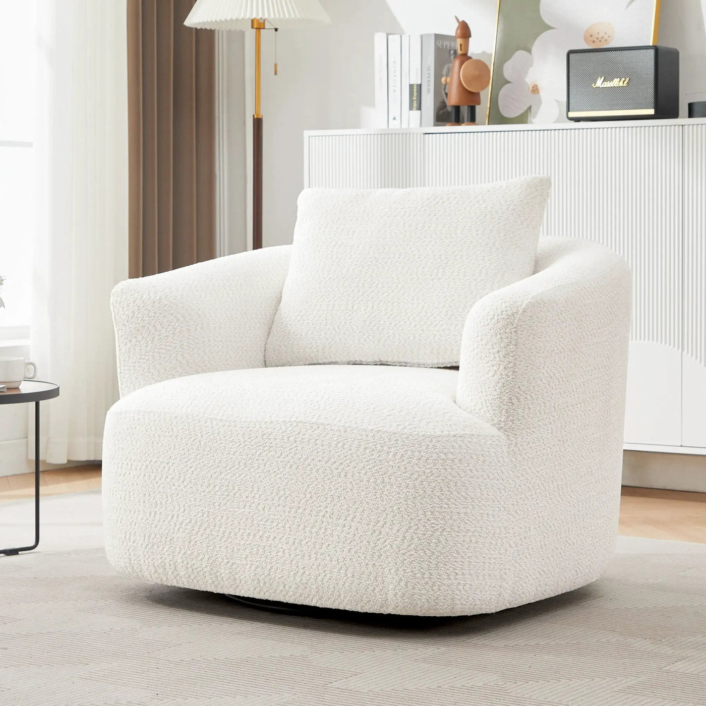 360° Swivel Barrel Sofa Chair With Throw Pillow, Upholstered Accent Chair by Unique Piece Furniture