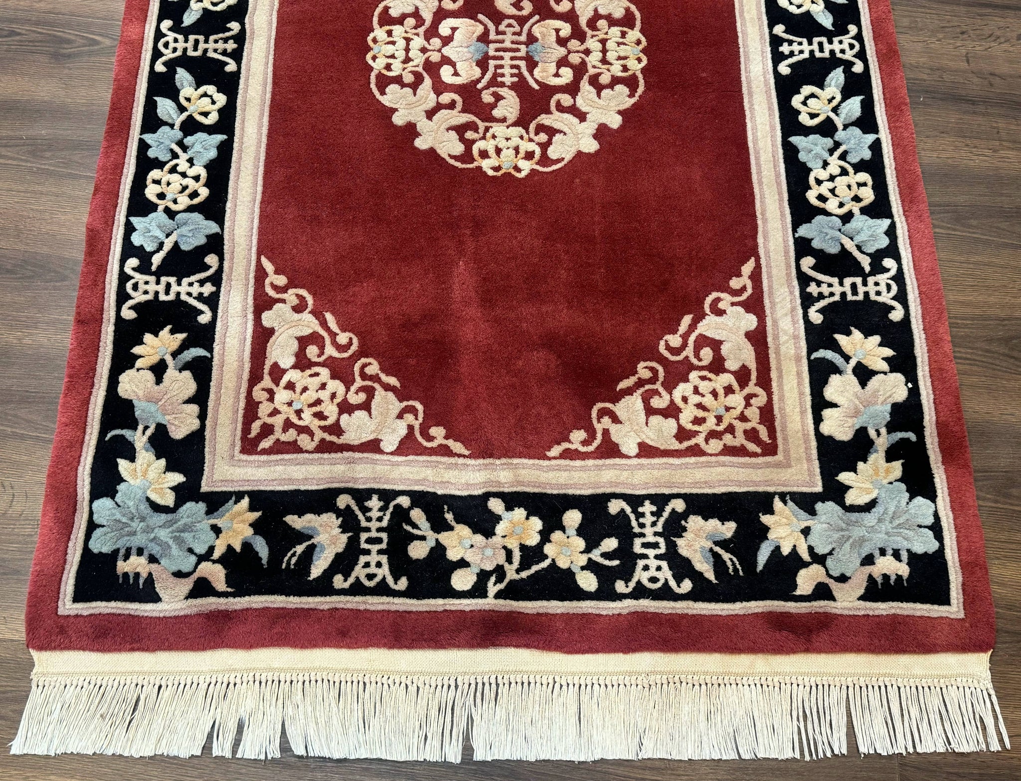 Dark Red Chinese Wool Rug 4x6, Chinese 90 Line Rug, Carving Rug, Handmade, Pair B by Jewel Rugs