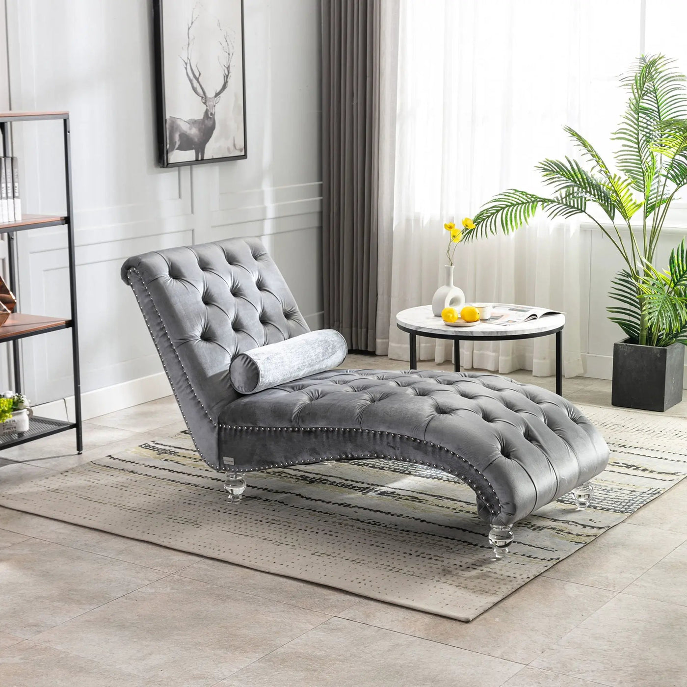 Chaise Lounge Indoor, Button Tufted Upholstered Chaise Lounge Chair With Pillow by HouseOfZazla