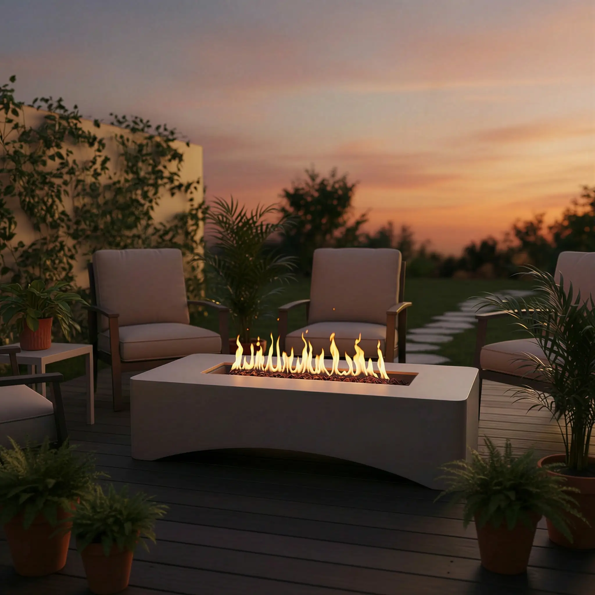 56' Propane Fire Pit Table - Rectangular Outdoor Gas Fire Pit by HouseOfZazla
