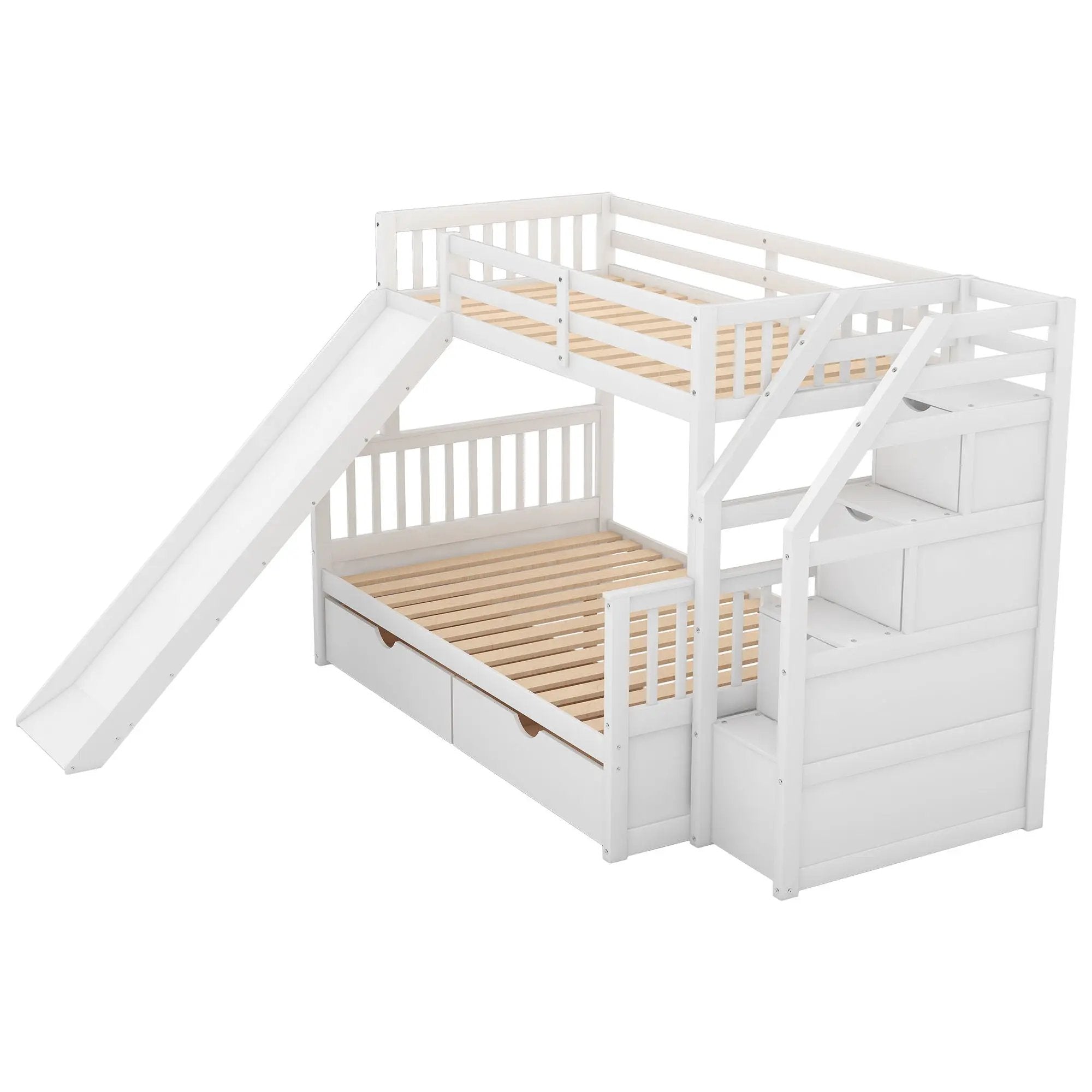 Bunk Bed With Storage Staircase, Slide, Desk, Drawers, And Shelves by Unique Piece Furniture