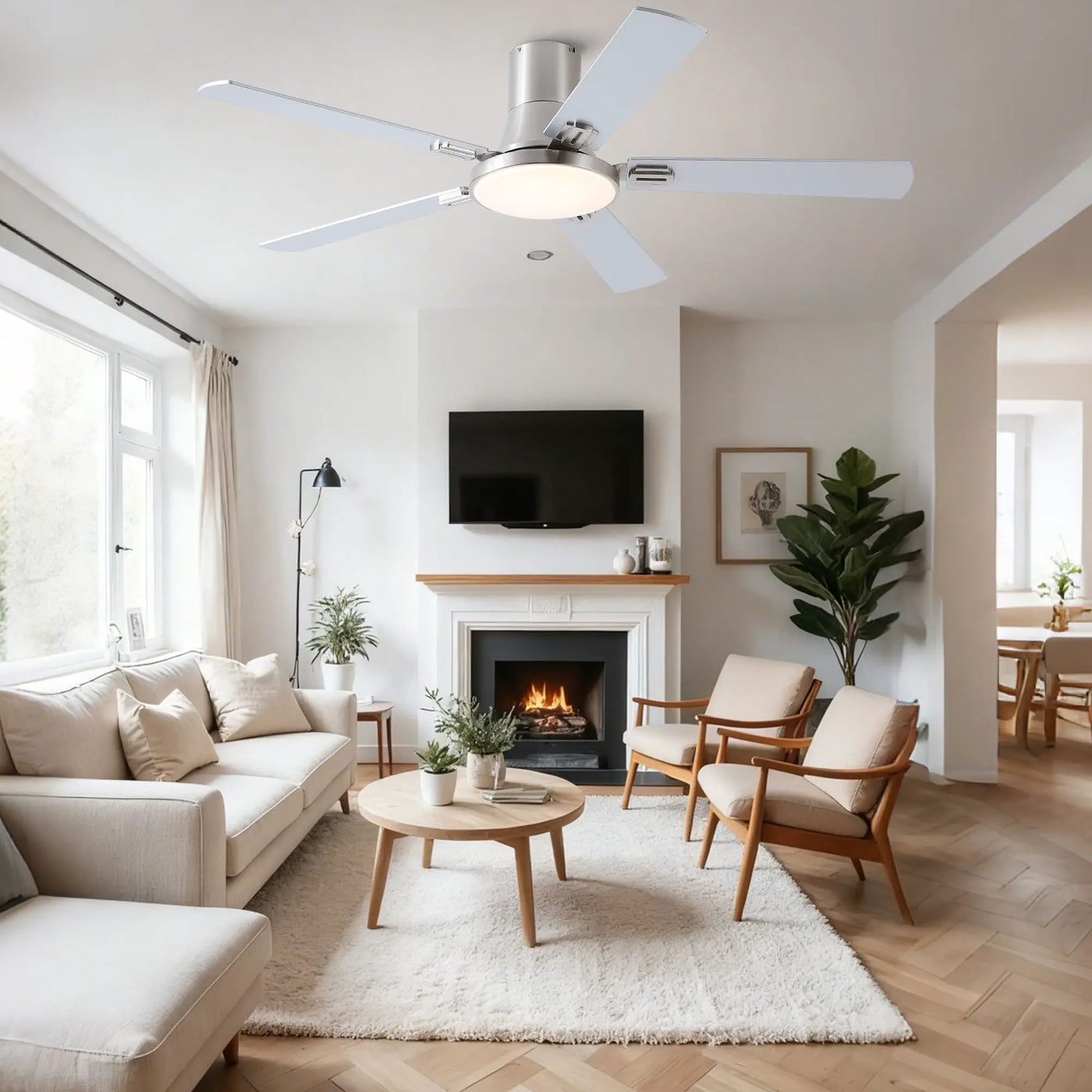 Flush Mount Ceiling Fans With LED Light And Remote Control, 5 Blades by HouseOfZazla