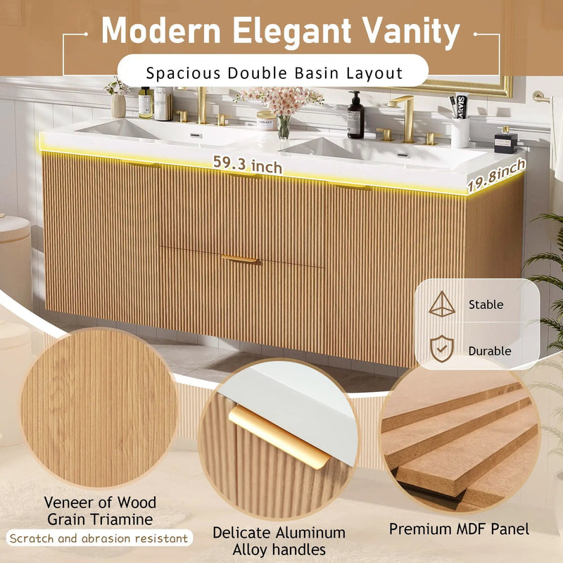 Modern Wall Mounted Bathroom Vanity, Soft Close Doors by Unique Piece Furniture