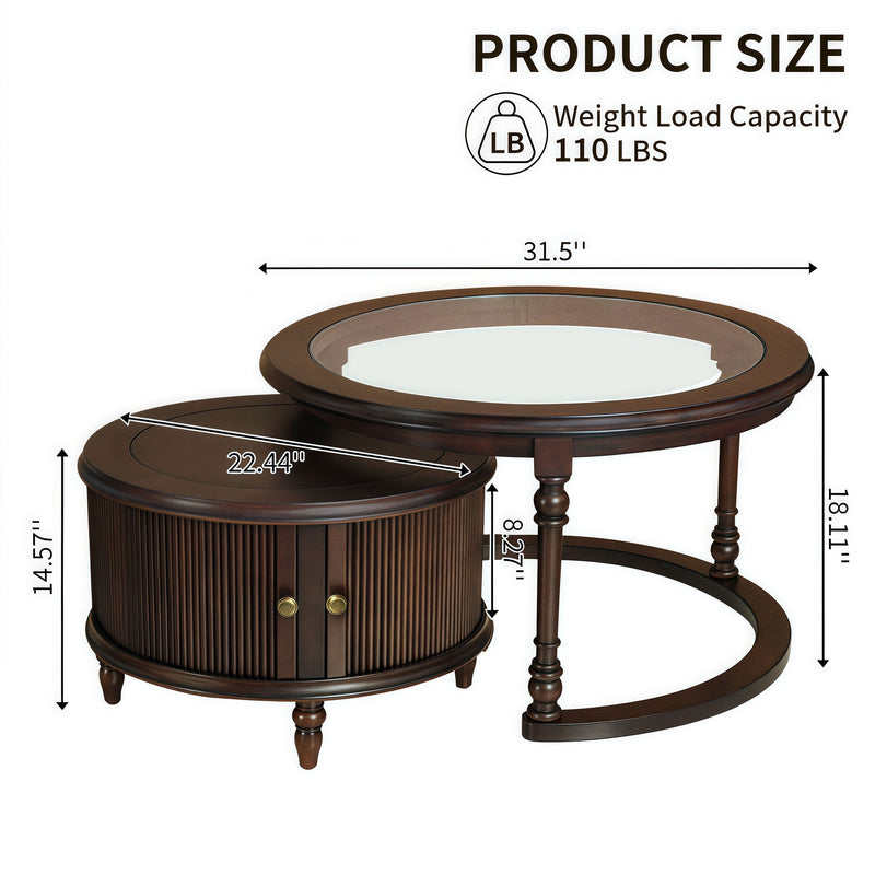 Modern Nesting Coffee Table Set with Glass and Solid Wood Frame by HouseOfZazla