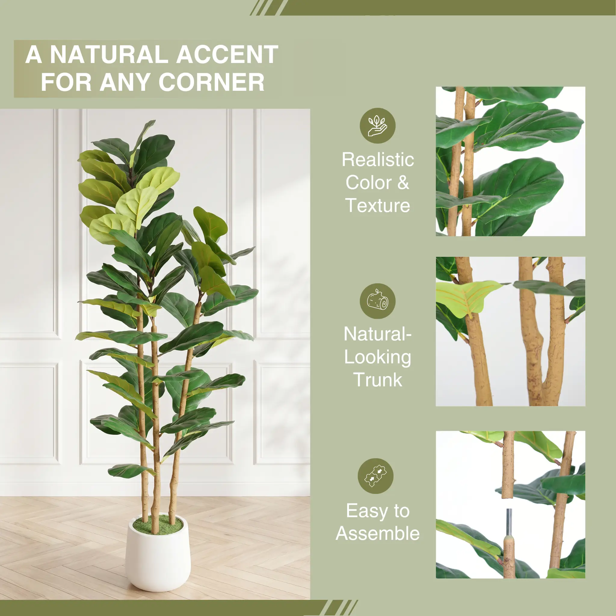5.2FT Artificial Fiddle Leaf Fig Tree With Decorative Pot by HouseOfZazla