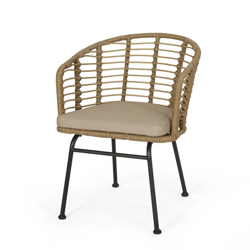 Randy Modern Wicker Chair with Water Resistant Cushions - Brown / Beige by HouseOfZazla