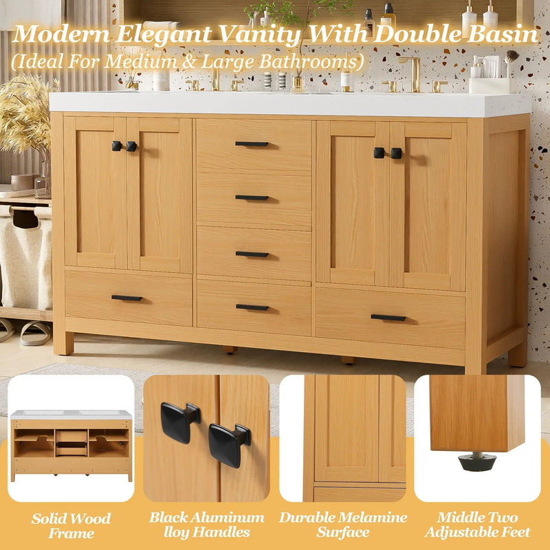 Bathroom Vanity With Double Sink, Soft Close Doors & Drawers Handles - Wood by Unique Piece Furniture