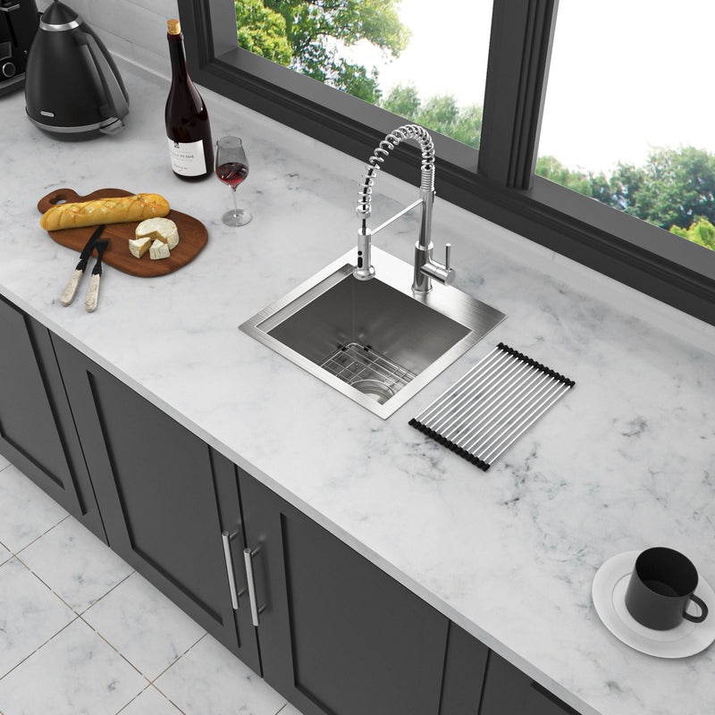 Modern Stainless Steel 15" Drop In Kitchen Sink Workstation With Accessories - Brushed Nickel by HouseOfZazla