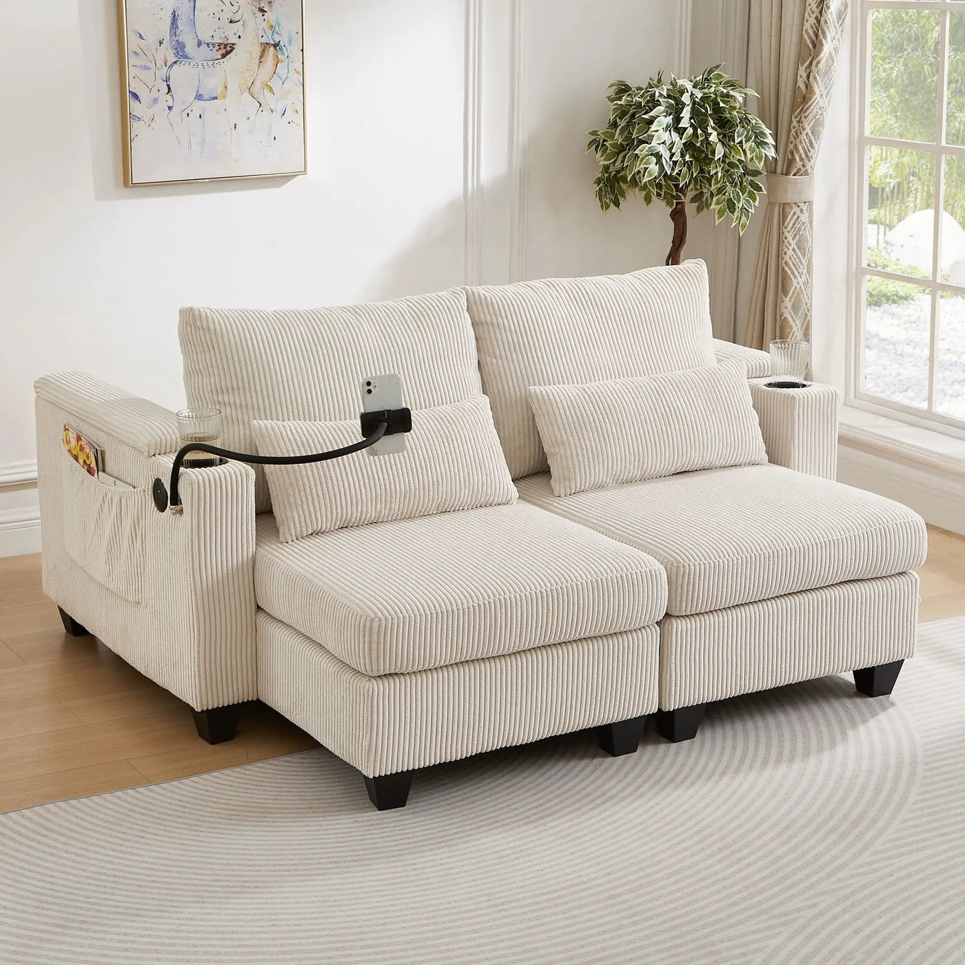Convertible Chaise Lounge Sofa Chair With USB Ports, Cup Holders, Phone Holder And Storage by HouseOfZazla