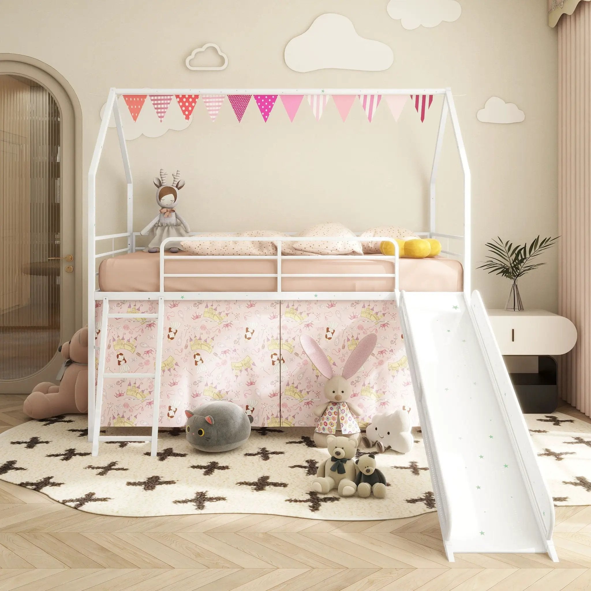 Jack - House Loft Bed With Slide And Curtain Set by Unique Piece Furniture