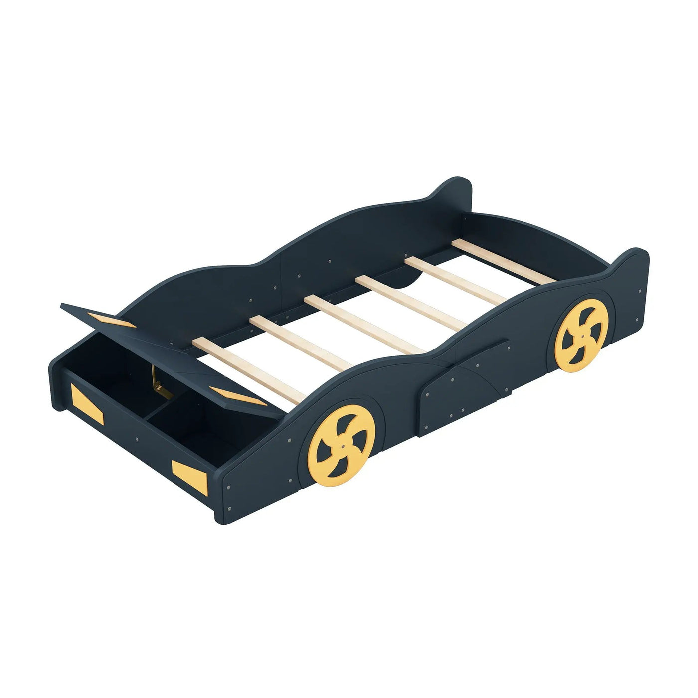 Race Car Shaped Platform Bed With Wheels And Storage by HouseOfZazla