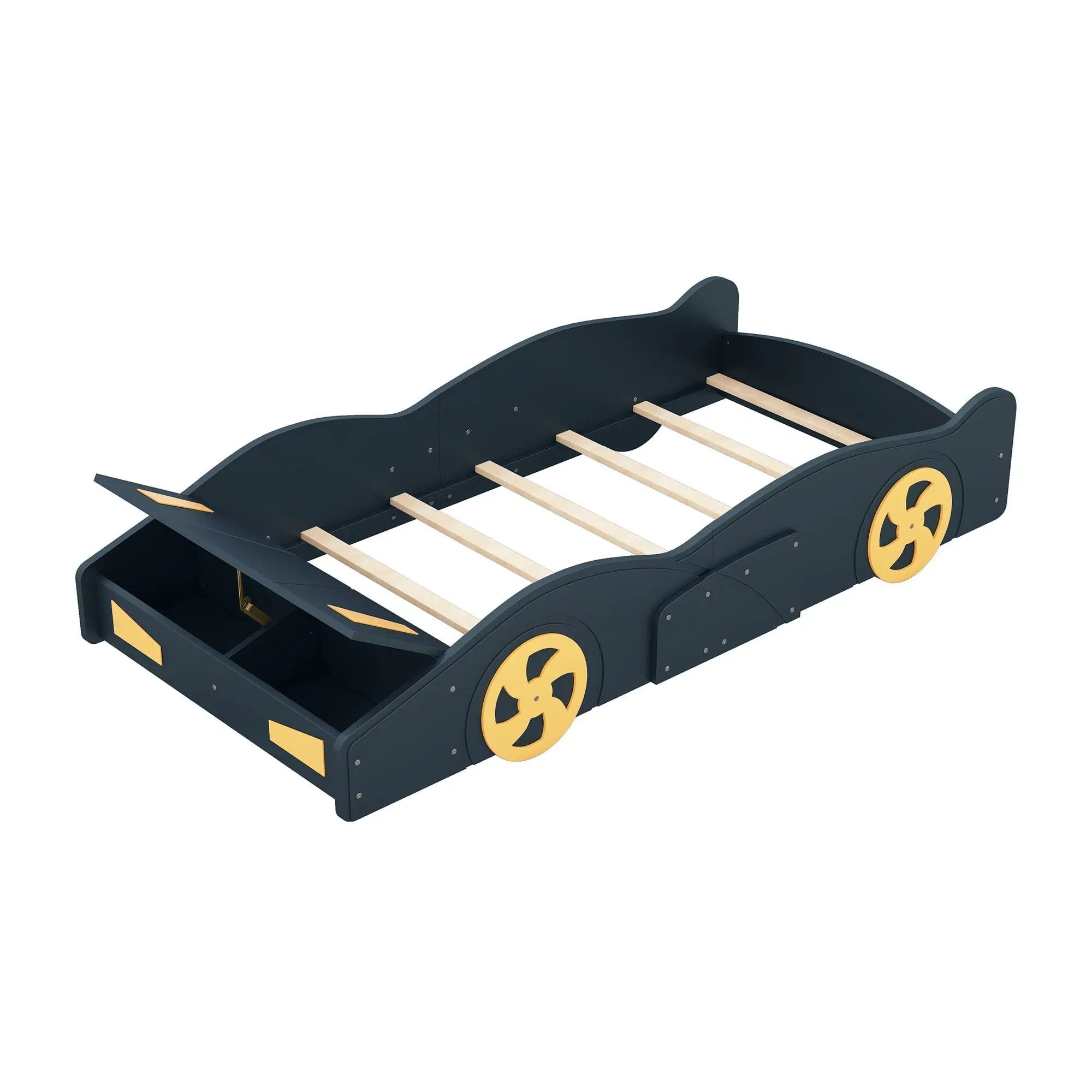 Race Car Shaped Platform Bed With Wheels And Storage by HouseOfZazla
