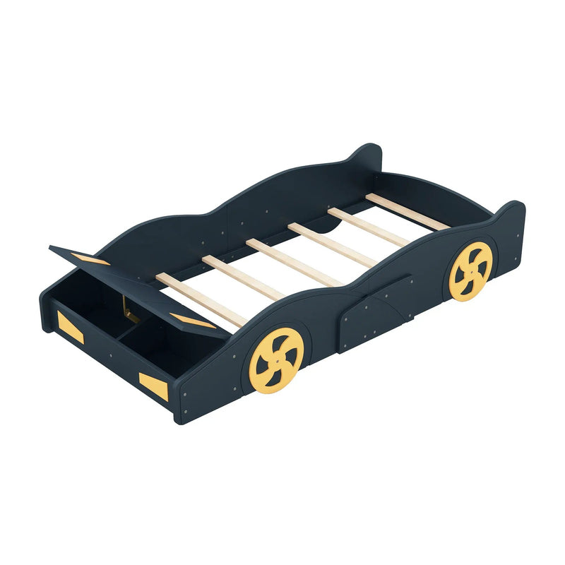 Race Car Shaped Platform Bed With Wheels And Storage by HouseOfZazla