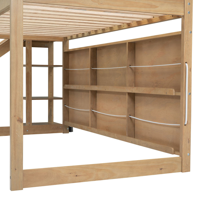 House Loft Bed With Slide, Storage Shelves And Light, Climbing Ramp by Unique Piece Furniture