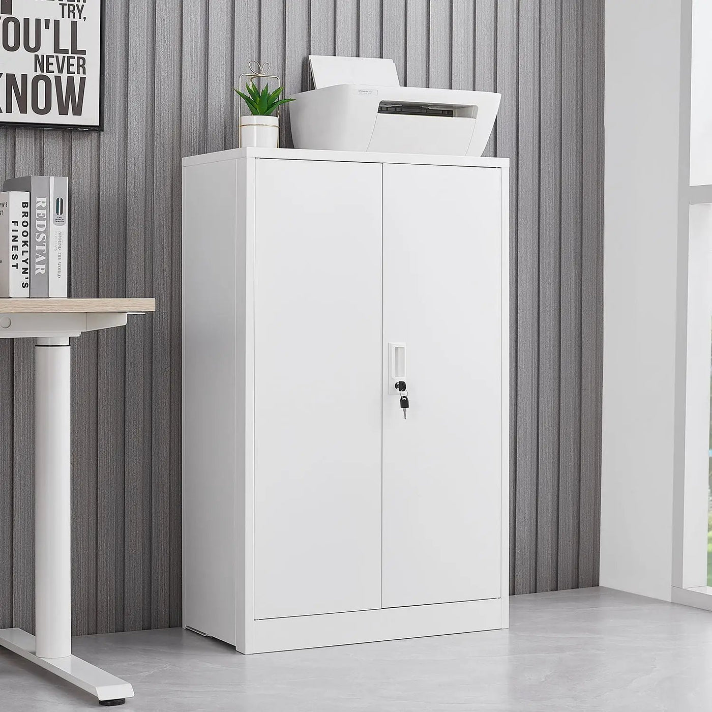 Metal Storage Cabinet With Locking Doors And Adjustable Shelf, Folding Filing Storage Cabinet, Folding Storage Locker Cabinet For Home Office, School, Garage by Unique Piece Furniture
