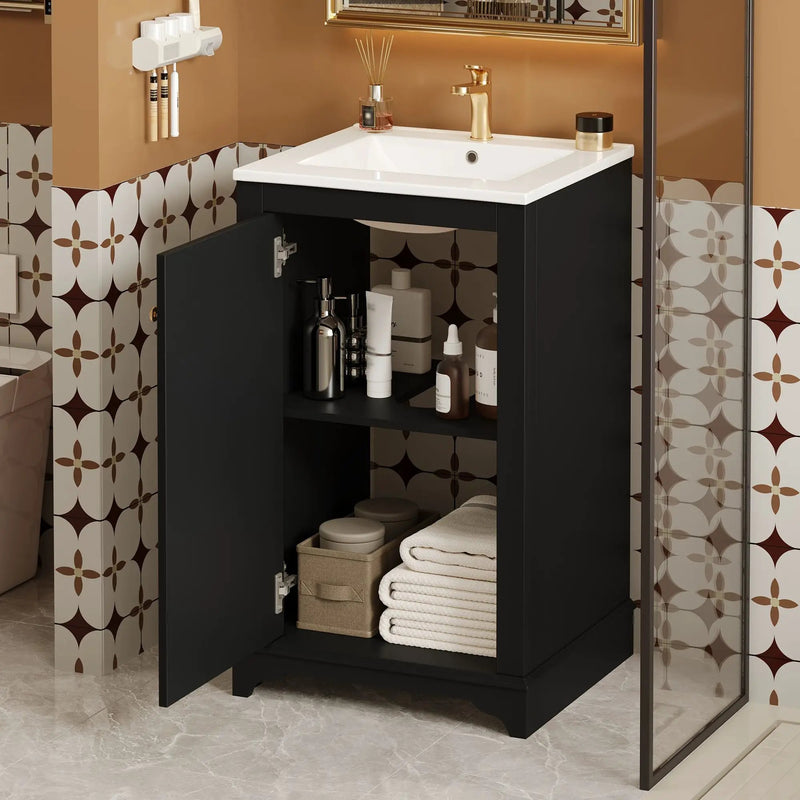Bathroom Vanity With Sink, Freestanding Single Cabinet Set, Soft Close Door, Adjustable Shelf by Unique Piece Furniture