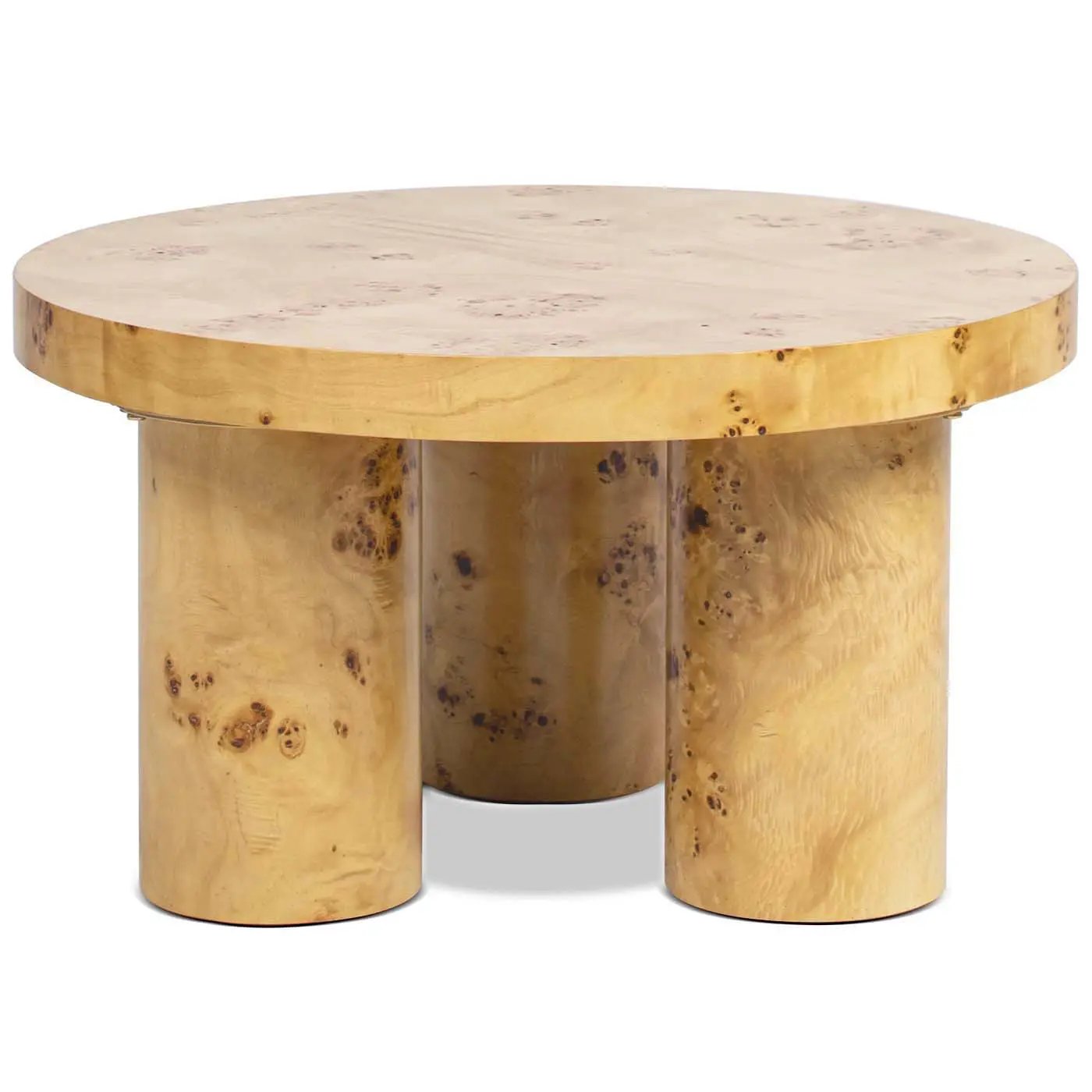 Nebula - Round Pillar Leg Coffee Table - Warm Natural Brown Burl by HouseOfZazla