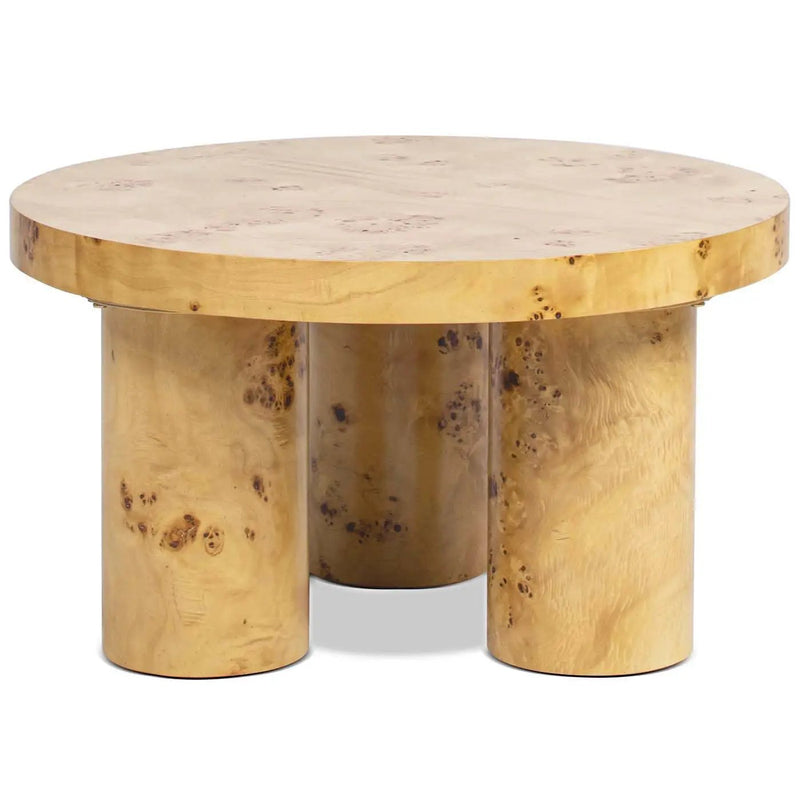 Nebula - Round Pillar Leg Coffee Table - Warm Natural Brown Burl by HouseOfZazla