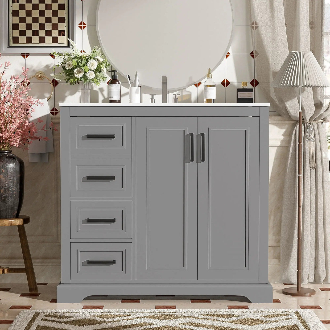 Bathroom Vanity With Sink, Soft Close Doors, Adjustable Shelf & 3 Drawers by Unique Piece Furniture