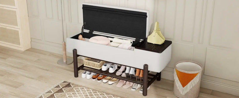 TREXM Farmhouse Upholstered Storage Bench with Hidden Compartment - Espresso by HouseOfZazla