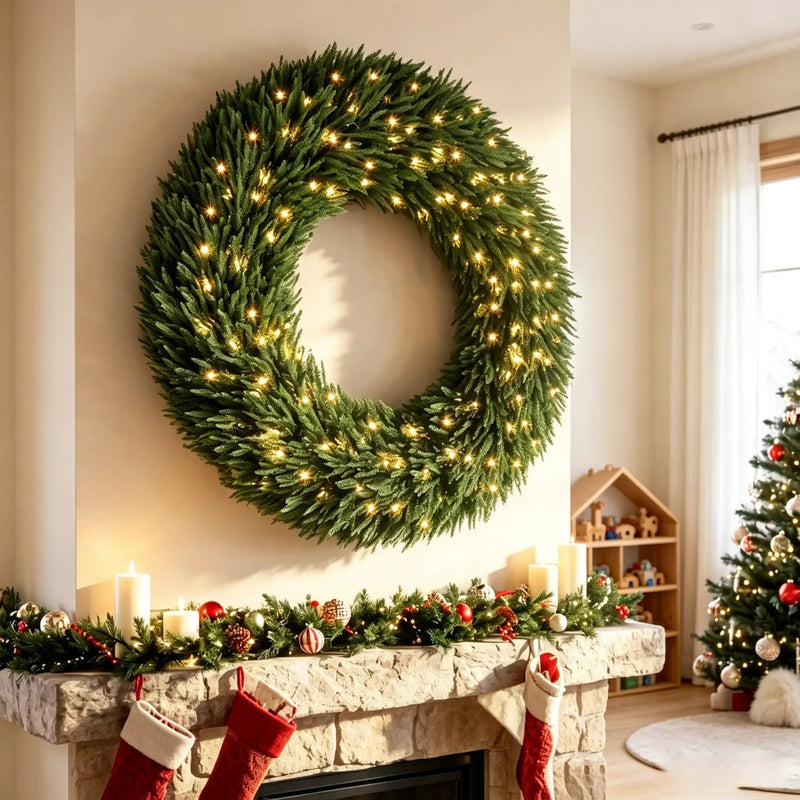 48 In Artificial Norfolk Pine Christmas Wreath, Pre-Lit by HouseOfZazla
