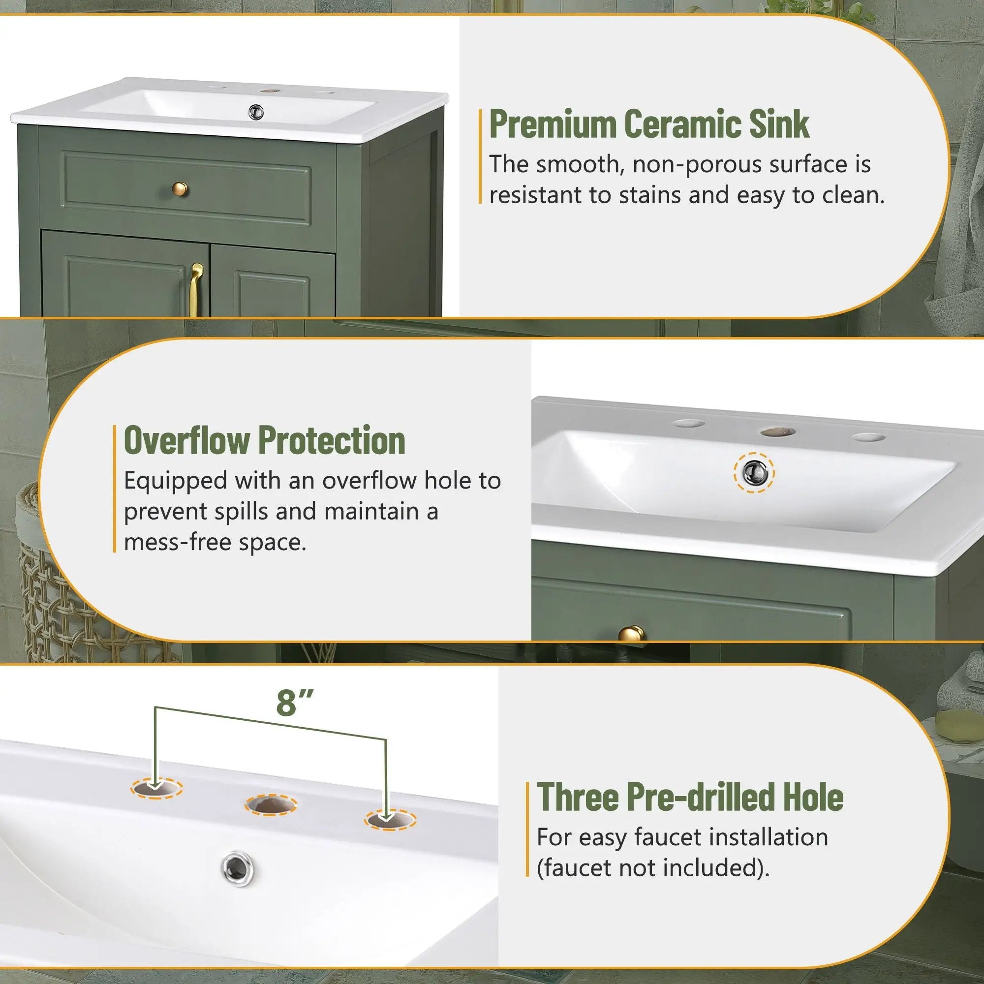 Elegant Bathroom Vanity With Ceramic Sink, Soft Close Doors And Drawers, Double Storage Racks by Unique Piece Furniture