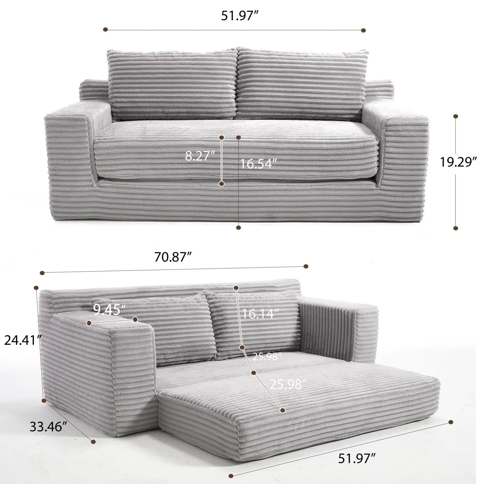 Convertible Loveseat Sofa Bed With Memory Foam & Steel Frame by Unique Piece Furniture