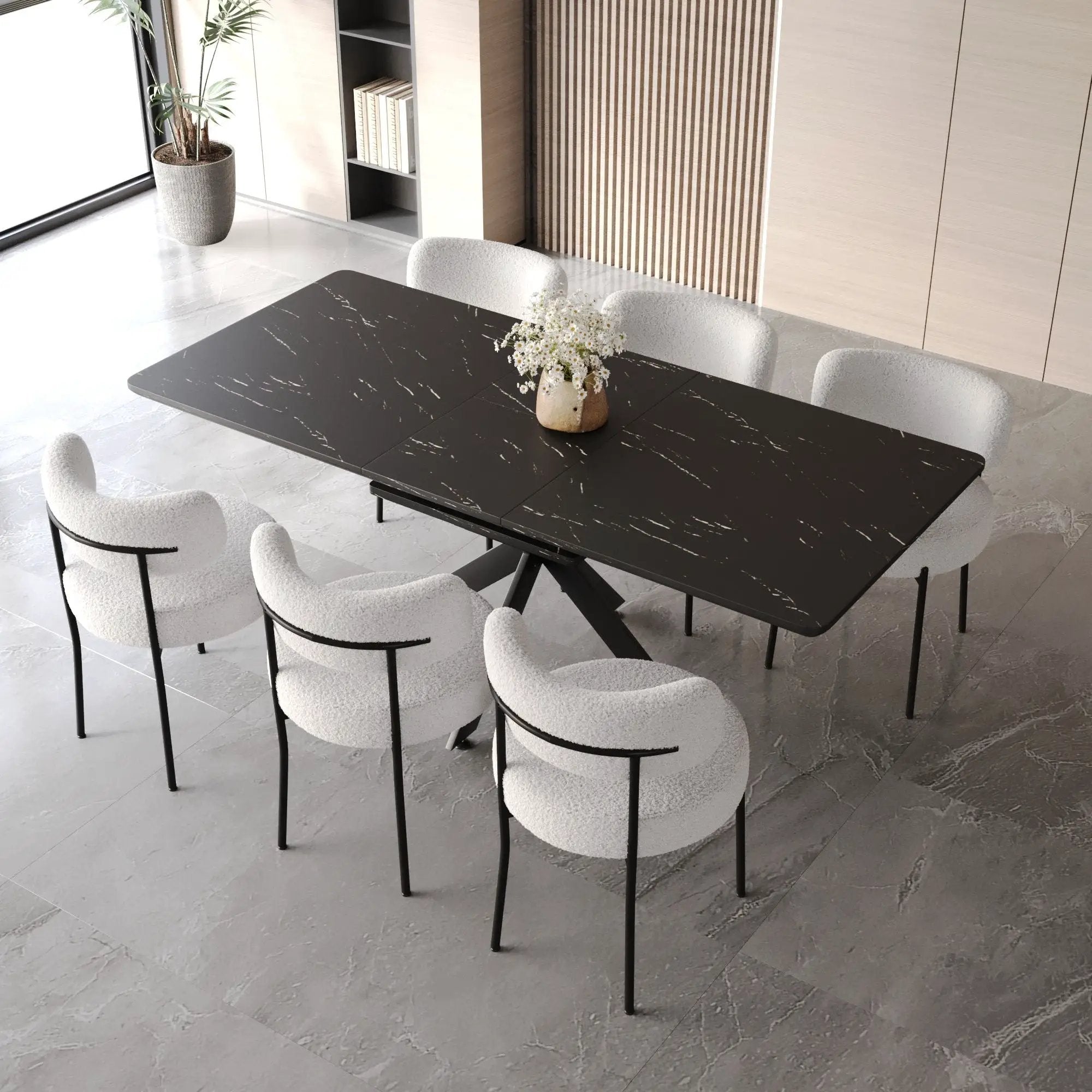 Extendable Dining Table Set With Curved Backrest Upholstered Chairs by Unique Piece Furniture