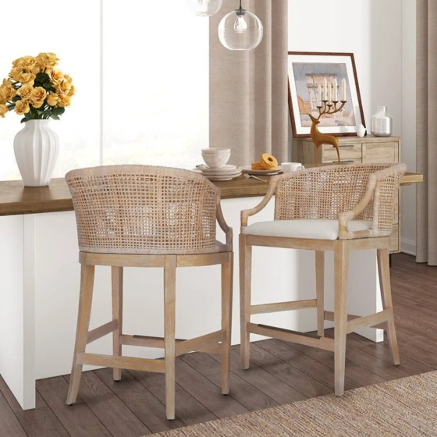 Casual Handcrafted Rattan Counter Stool by HouseOfZazla