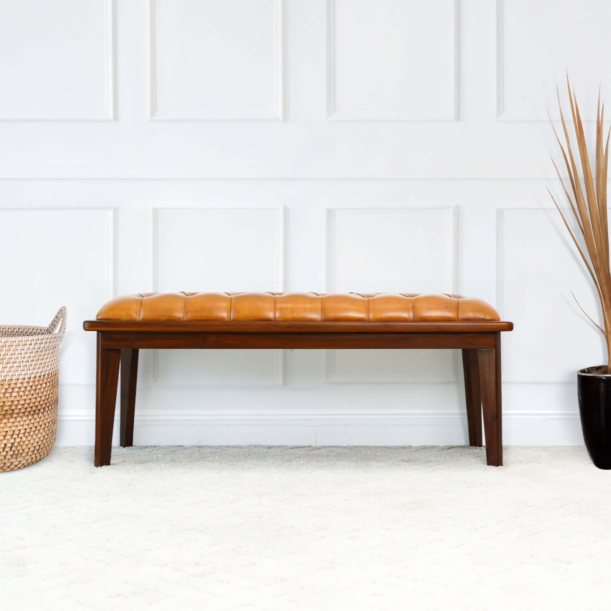 Arden - Bench With Buttons - Brown / Rustic / Tan by HouseOfZazla