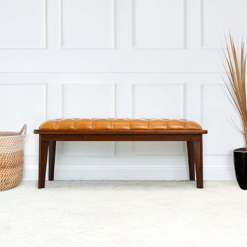 Arden - Bench With Buttons - Brown / Rustic / Tan by HouseOfZazla