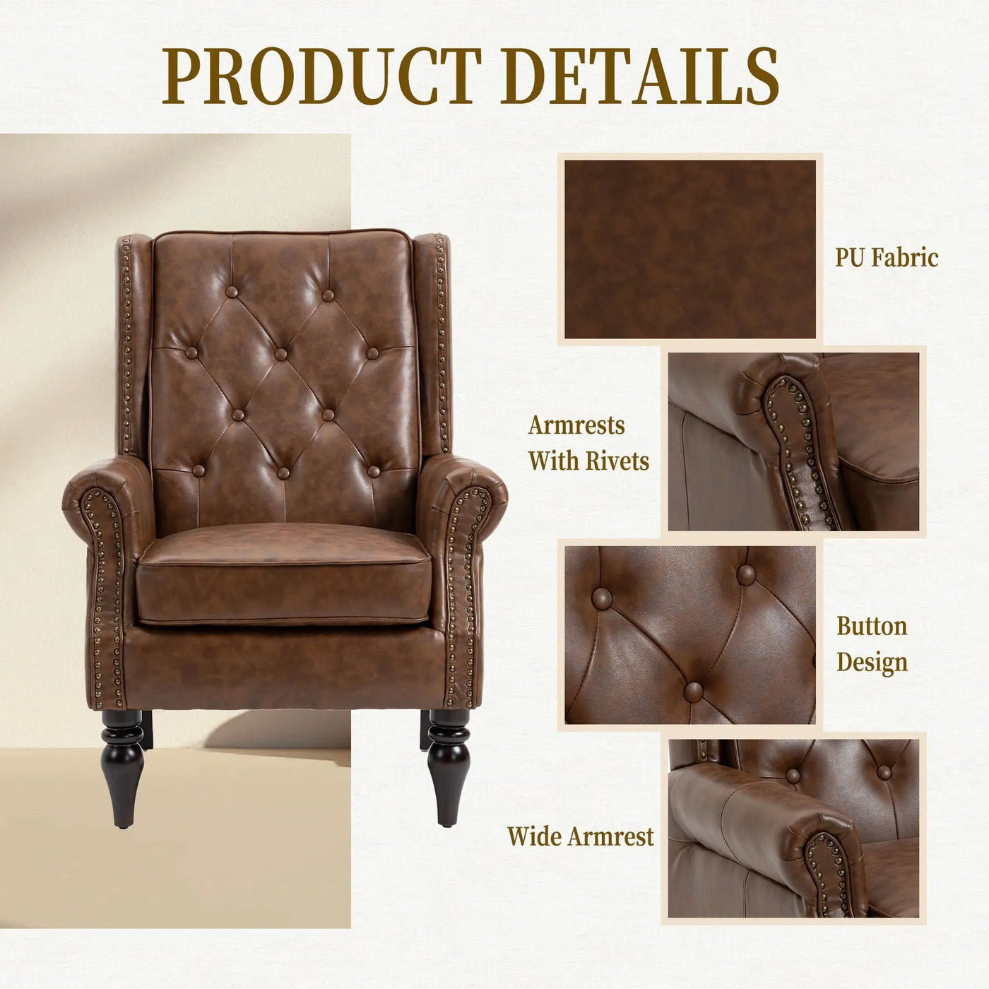 Modern Accent Armchair With Sturdy Wood Legs by Unique Piece Furniture