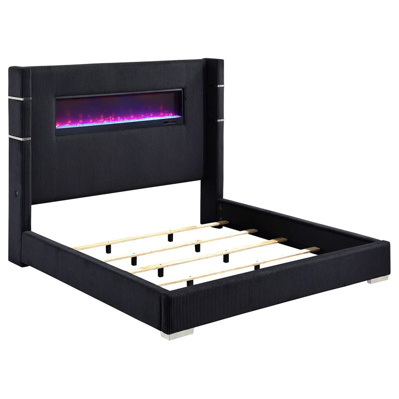 Tisdall Upholstered Queen Flame Visualizer Bed Black by Unique Piece Furniture