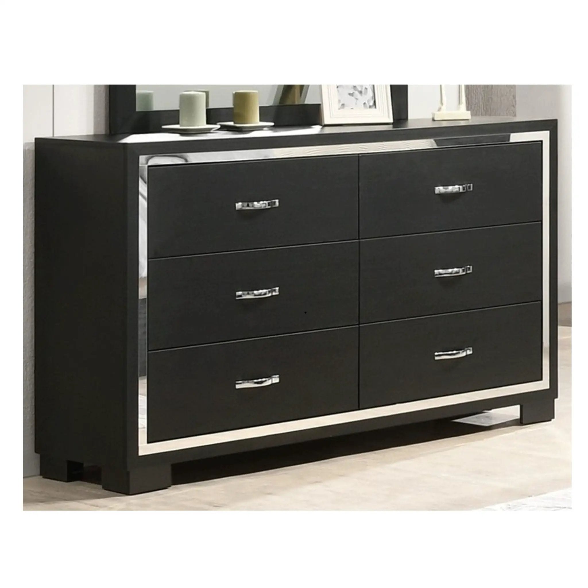 6 Drawer Dresser With Handles Bedroom Furniture - Black by Unique Piece Furniture
