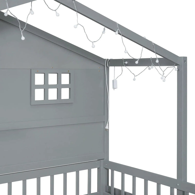 House Bed With Shelves, Window And Sparkling Light Strip On The Roof by HouseOfZazla