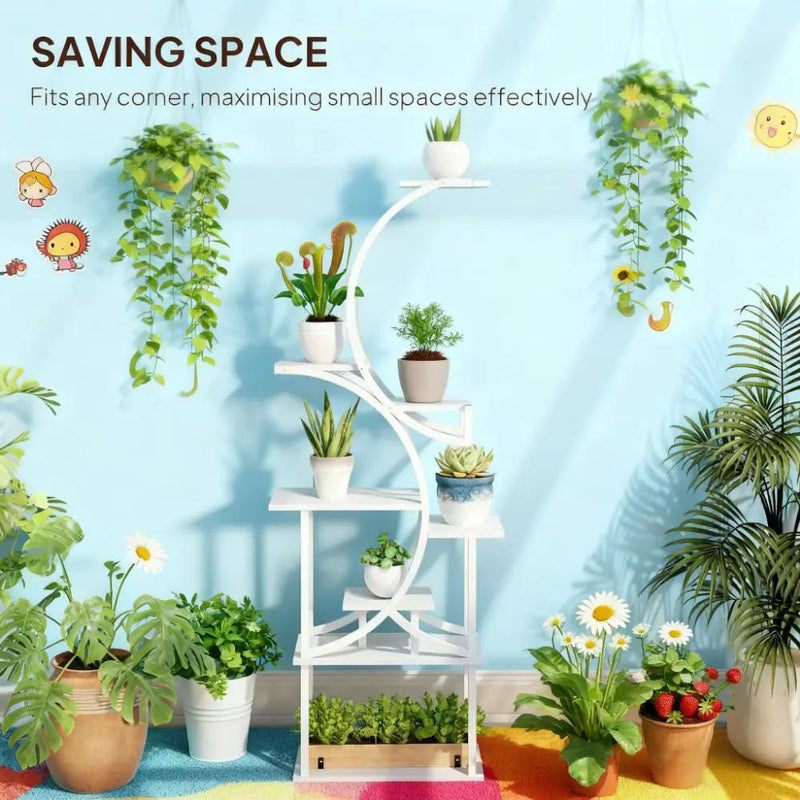 White S-Shaped Plant Stand, 8 Tier Plant Shelf by HouseOfZazla