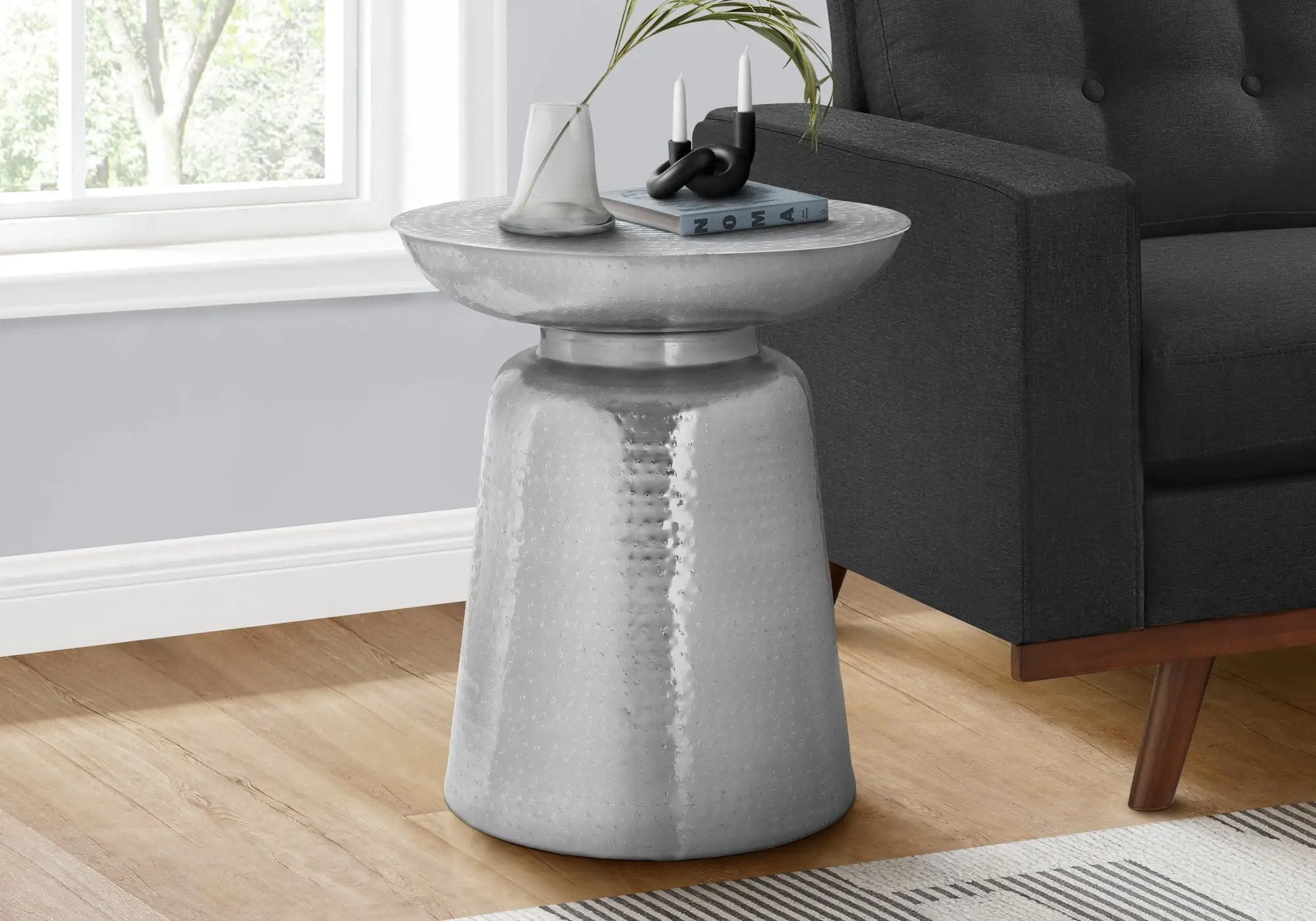 Drum Accent Side Table, Hammered Texture by HouseOfZazla