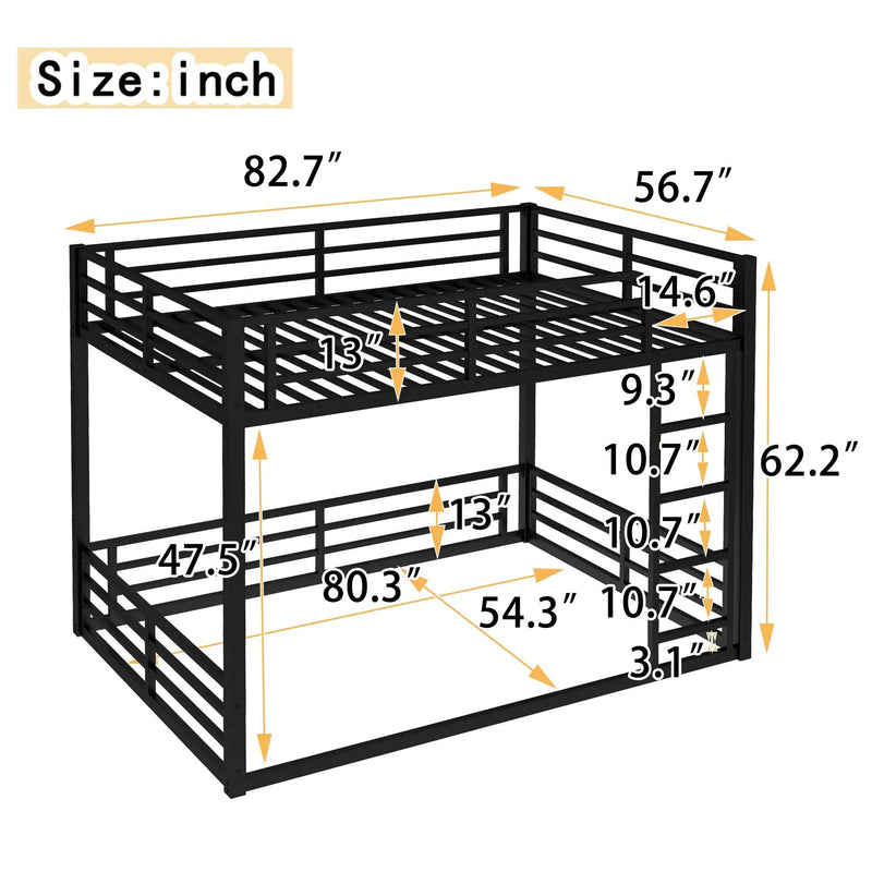 Metal Bunk Bed, Full XL Over Full XL Frame by HouseOfZazla
