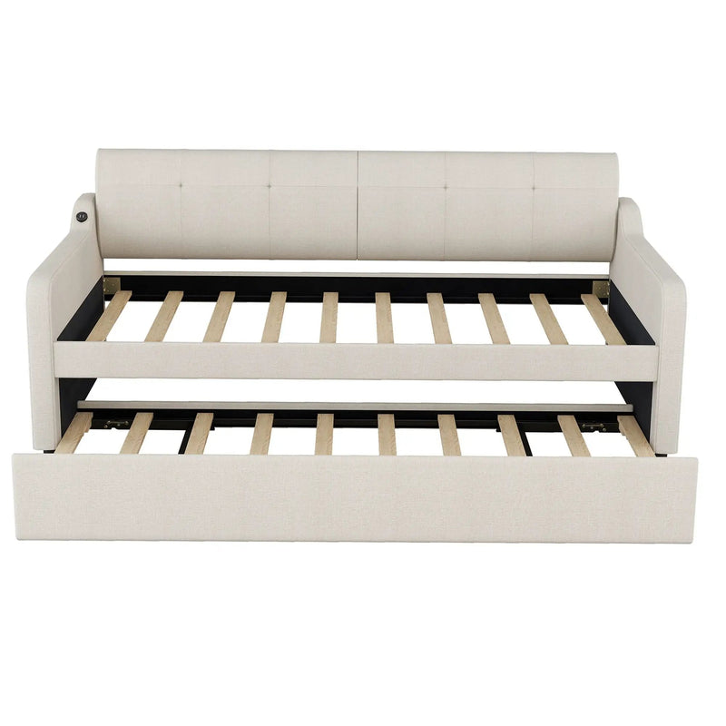 Upholstered Daybed With Trundle And USB Charging