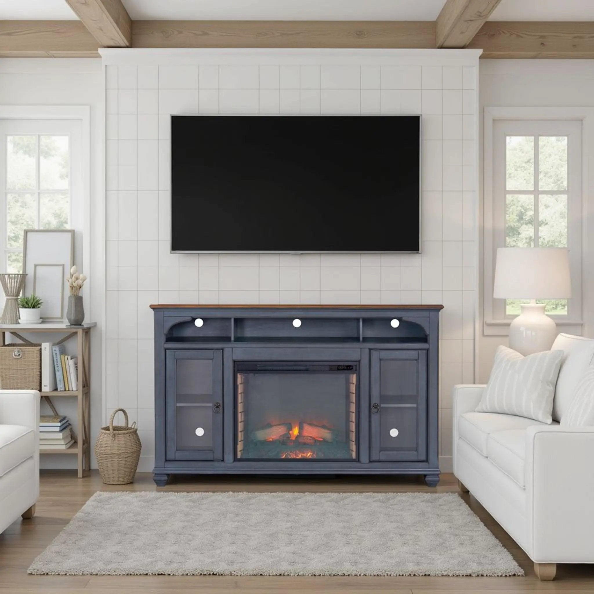 Fireplace TV Stand For TVs Up To 80" - Blue by HouseOfZazla