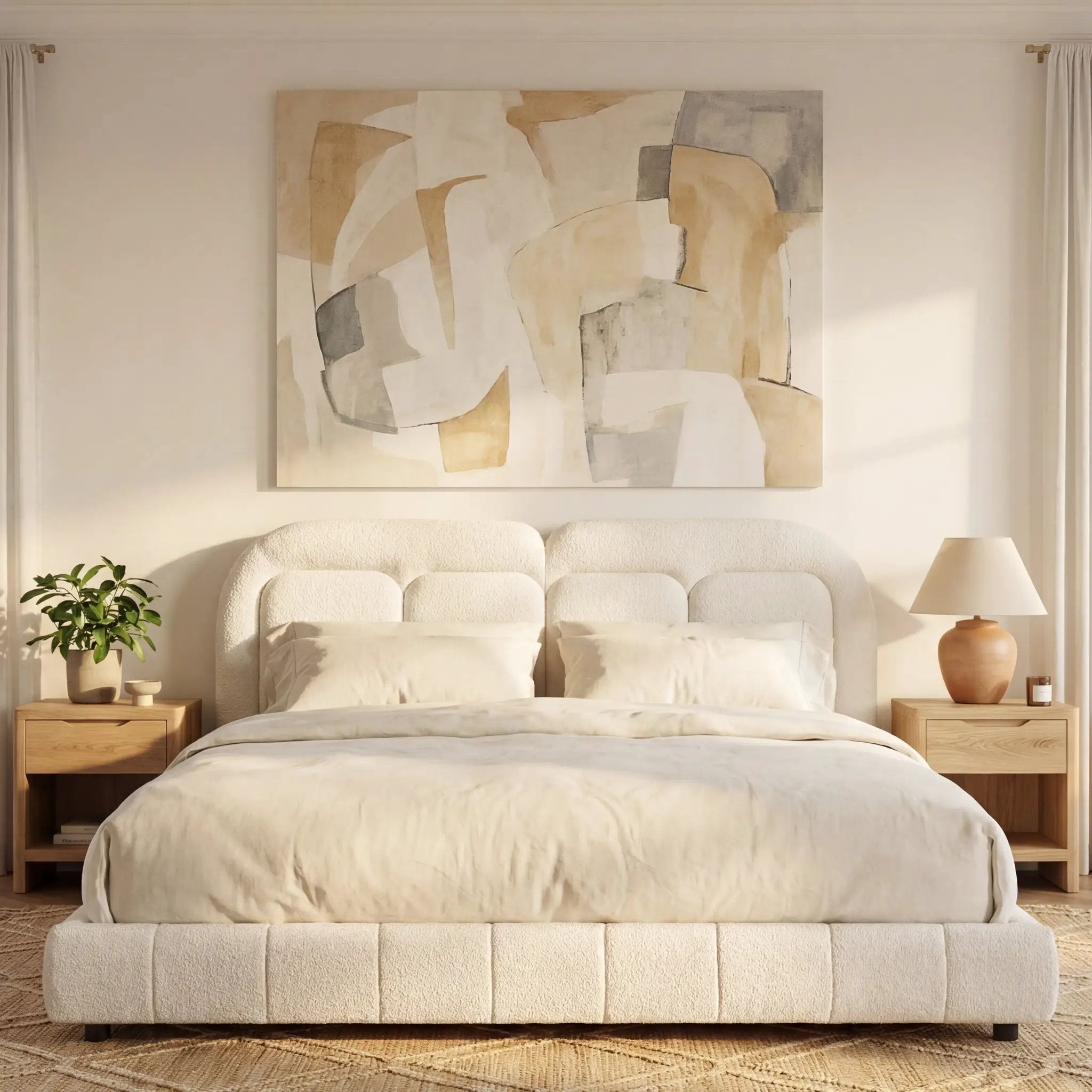 King Size Boucle Upholstered Platform Bed with Tufted Headboard by HouseOfZazla
