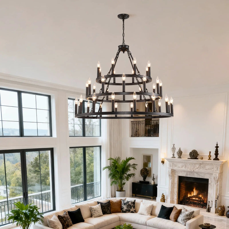 39.37 Inch 3-Tiers Wagon Wheel Chandelier by HouseOfZazla