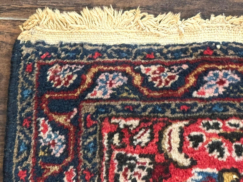 Small Antique Persian Tribal Rug 2x3, Red, Floral, Handmade, Hamadan Rug by Jewel Rugs