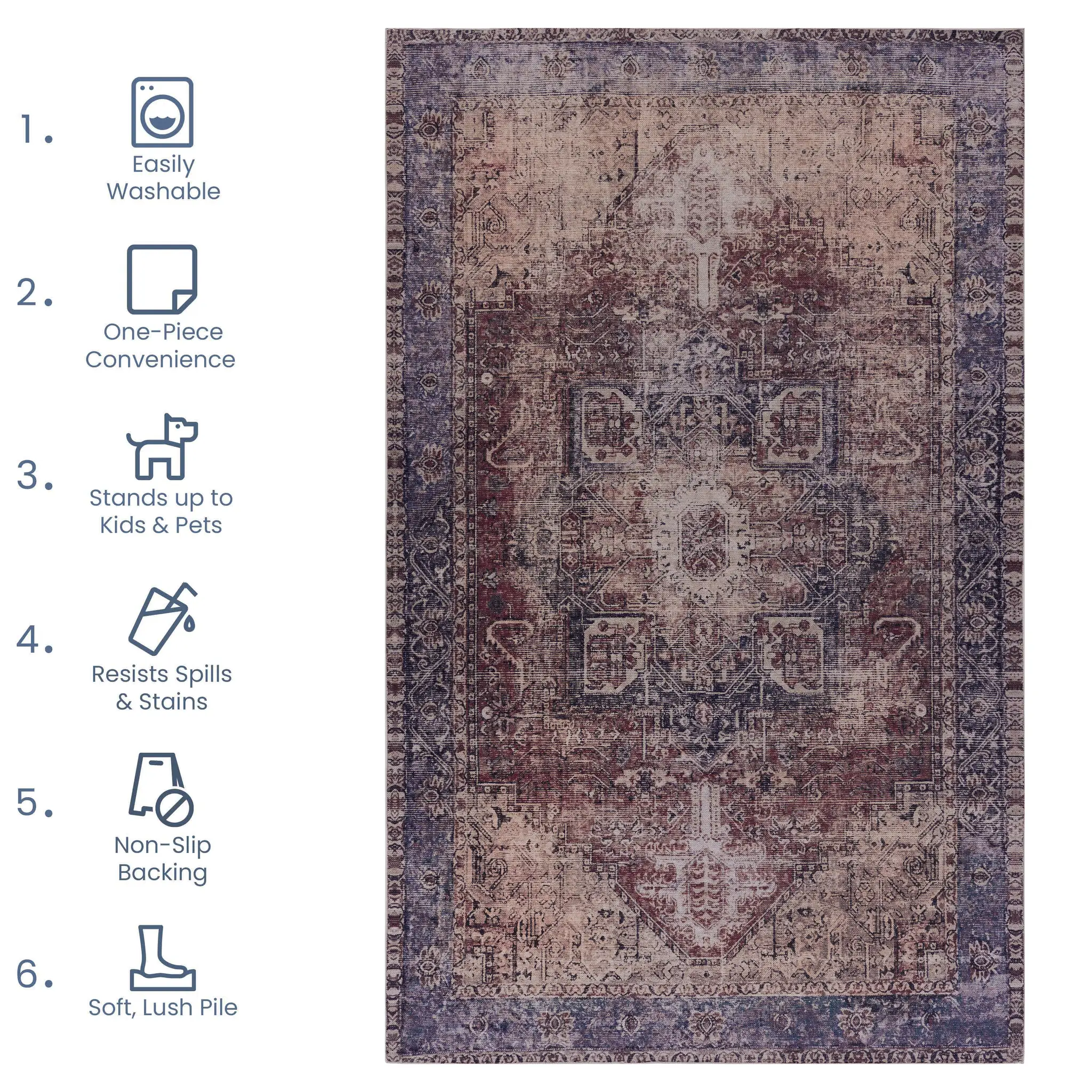 Maval Burgundy Washable Area Rug 3' x 5' by HouseOfZazla