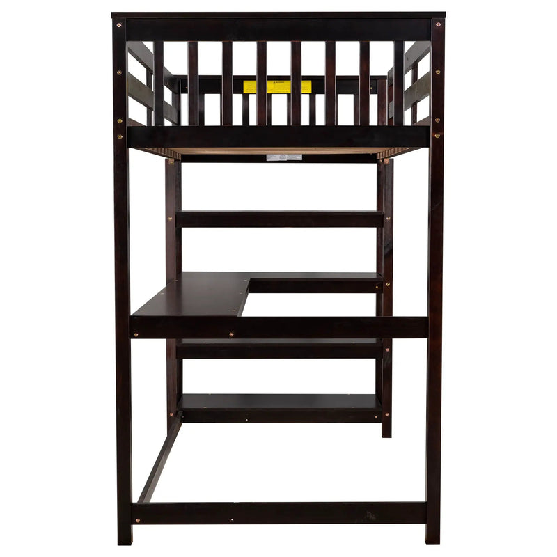 Loft Bed With Storage Shelves And Under Bed Desk