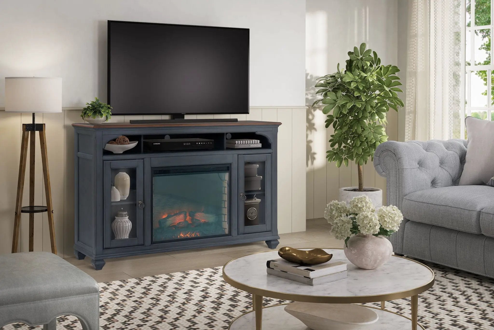 Fireplace TV Stand For TVs Up To 80" - Blue by Unique Piece Furniture