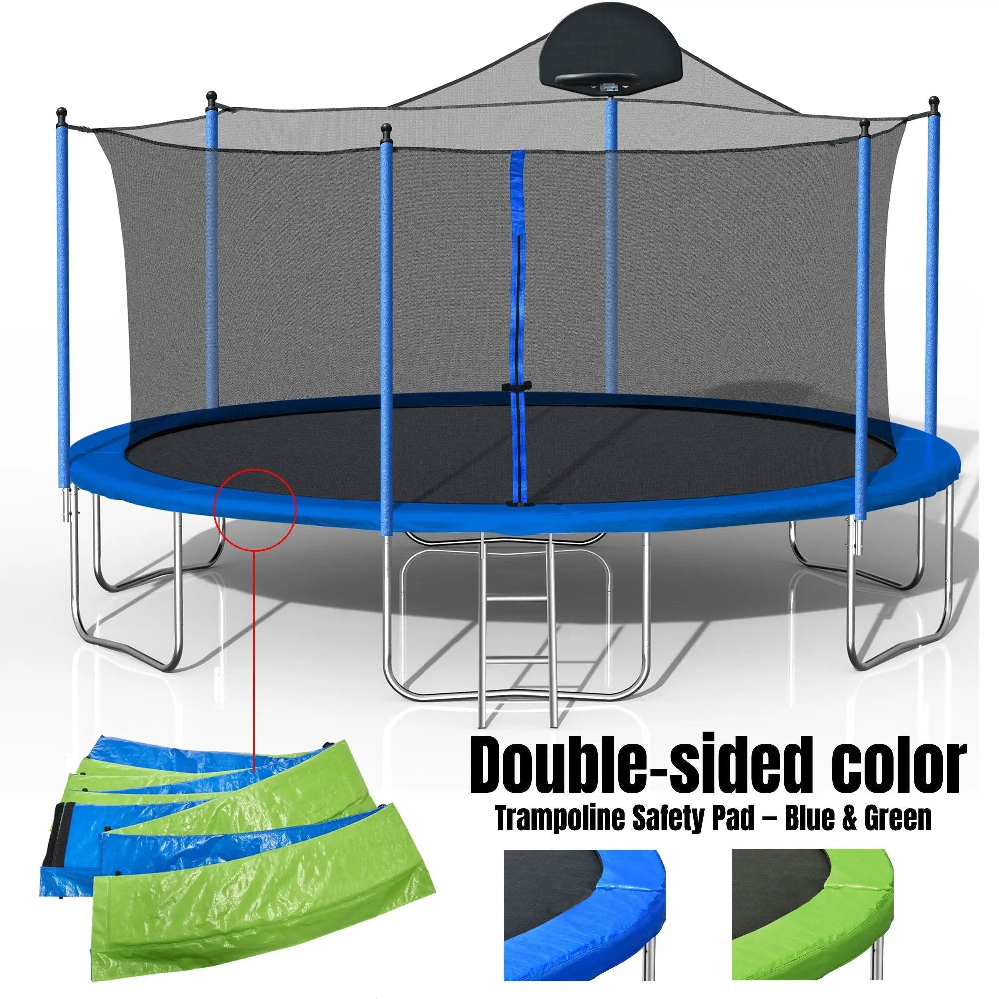 14Ft Trampoline For Adults & Kids With Basketball Hoop, Outdoor Trampolines With Ladder And Safety Enclosure Net For Kids And Adults, Double-Side Color Cover - Blue by HouseOfZazla