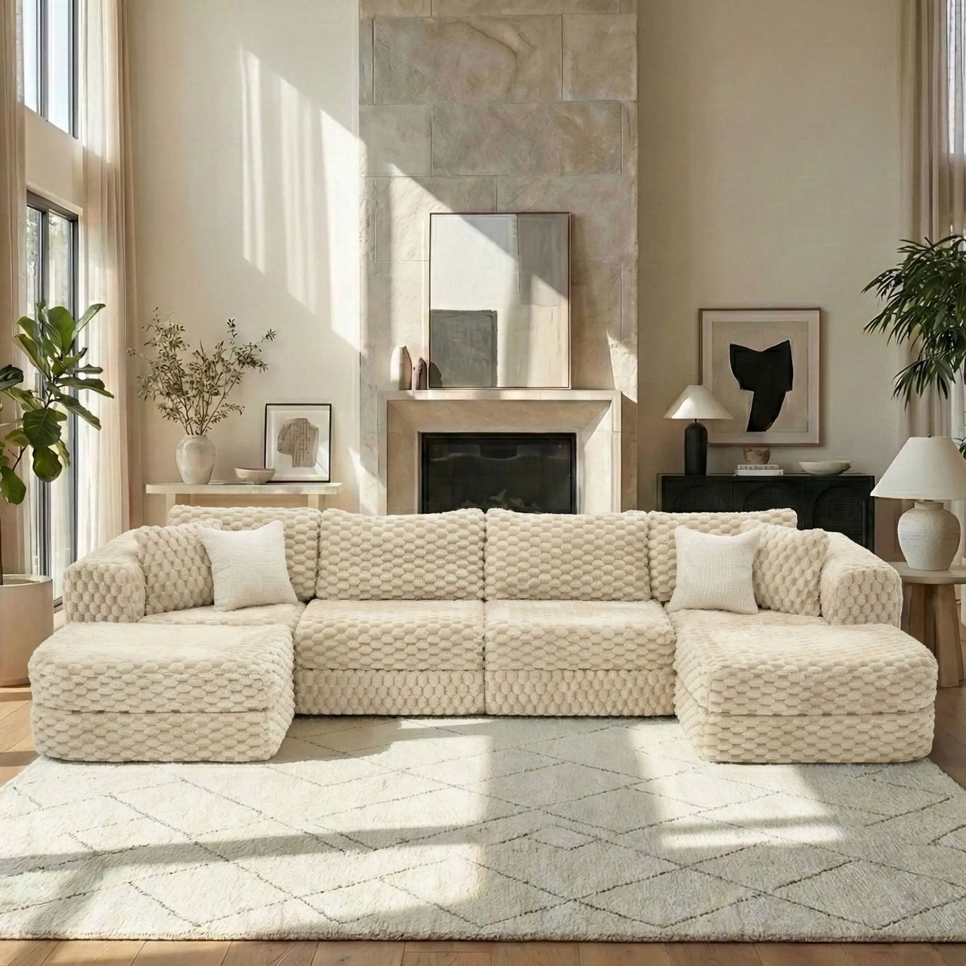 Modular Sectional Sofa, Boneless Couch With 2 Movable Ottomans by Unique Piece Furniture