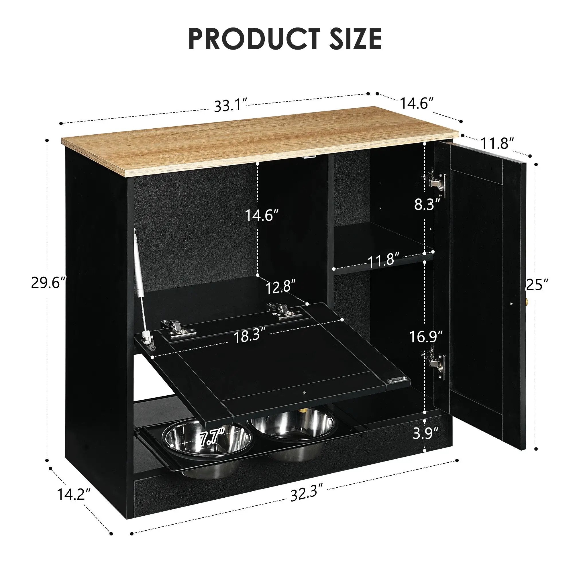 Feeding Station with 2 Lockers and Elevated Bowls Black by HouseOfZazla